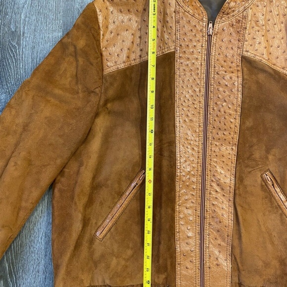 Mens XXL 46 Full Quill Ostrich Trim Leather Jacket France Buttercup Soft Suede - Picture 5 of 14